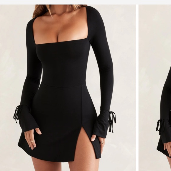 Oh Polly Dresses & Skirts - Oh Polly, Baize Square Neck Long Sleeve Mini Dress in Black